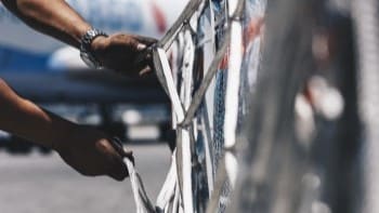 Express Shipping Overhead view of full container ship on water