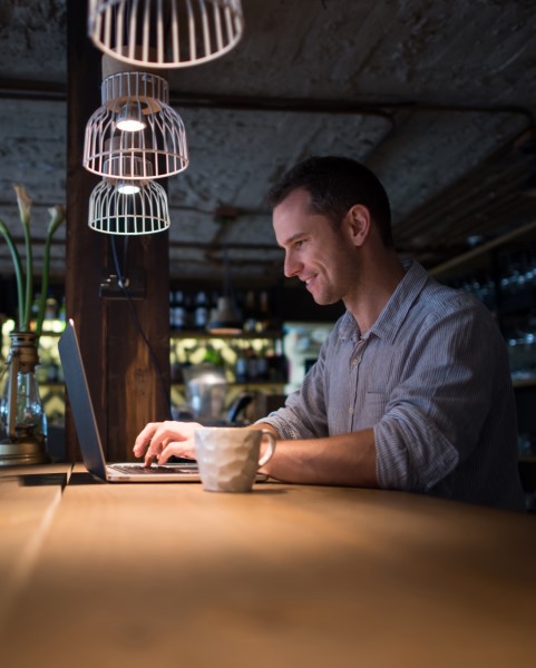 Happy Man on Computer