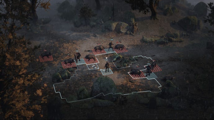 The mercenary party take on a group of wild boar in Wartales